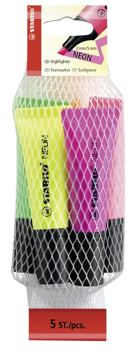 Główne zdjęcie produktu Zvýrazňovač STABILO NEON - 5 ks sada - žlutá, zelená, oranžová, růžová, magenta