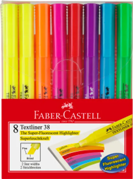 Główne zdjęcie produktu Zvýrazňovač Textliner 38 superfluo., plast.pouzdro 8ks Faber Castell 158131