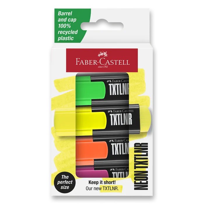 Główne zdjęcie produktu Zvýrazňovače Faber-Castell Short TXTLNR SF 4 ks