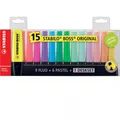 Zakreślacze STABILO BOSS ORIGINAL 15 szt. (9 neonowych + 6 pastelowych) stojak biurkowy