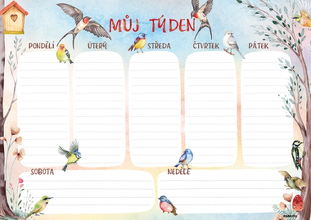 Papírenské zboží - Týdenní plánovač A4 - Ptáčci