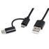 Papírenské zboží - USB kabel (2.0), USB A M - microUSB M + USB C M, 1m, okrągły, czarny, plastic bag, z redukcją do USB C
