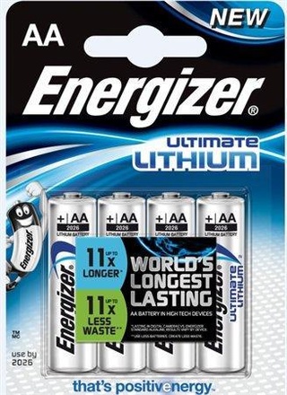 Papírenské zboží - Baterie, AA (tužková), 4 ks, lithiová, ENERGIZER "Ultimate Lithium"