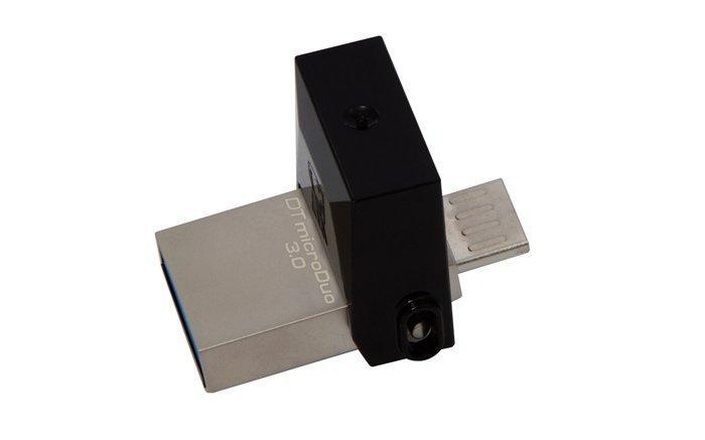 Papírenské zboží - USB flash disk  "MicroDuo", černý, 64GB, USB 3.0 + micro USB adapter, KINGSTON