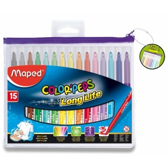 Papírenské zboží - Dětské fixy Maped Color´Peps Long Life, pouzdro na zip, 15 barev