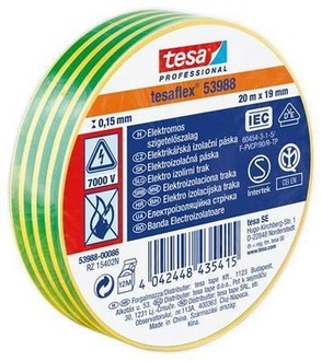 Papírenské zboží - Izolační páska "Professional", zelená/žlutá 19 mm x 20 m, TESA