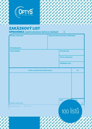 Papírenské zboží - Zakázkový list A5, opravenka, 100 listů 1048