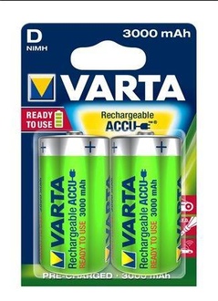 Papírenské zboží - Nabíjecí baterie, D (velký monočlánek), 2x3000 mAh, přednabité, VARTA "Power Accu"