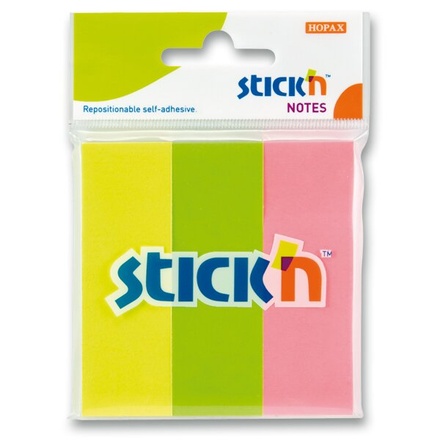 Papírenské zboží - Samolepicí záložky Hopax Stick’n Notes 76 x 25 mm, 3 × 50 listů, neonové