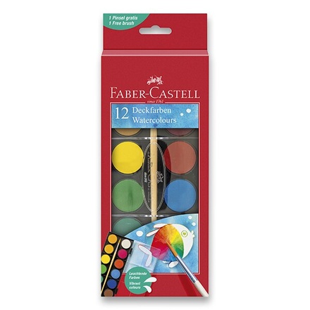 Papírenské zboží - Vodové barvy Faber-Castell 12 barev, průměr 24 mm
