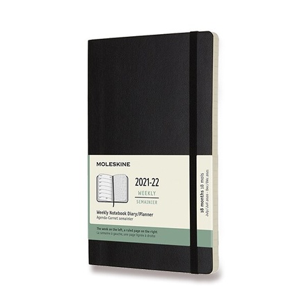 Papírenské zboží - 18měsíční diář Moleskine 2021-22 - měkké desky černý