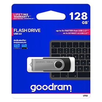 Papírenské zboží - Goodram USB flash disk, USB 3.0 (3.2 Gen 1), 128GB, UTS3, černý, UTS3-1280K0R11, USB A, s