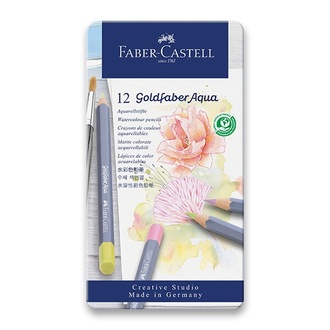 Papírenské zboží - Akvarelové pastelky Faber-Castell Goldfaber Aqua Pastel plechová krabička, 12 barev