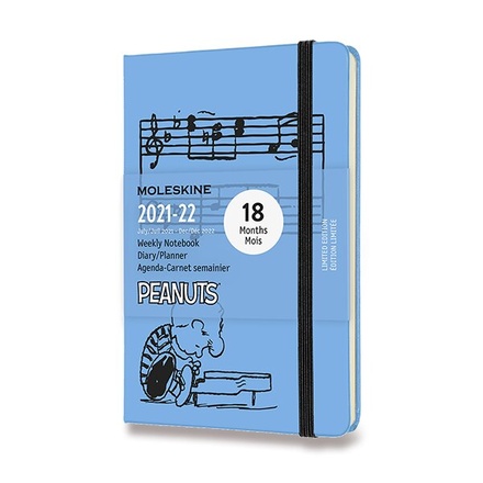Papírenské zboží - 18měsíční diář Moleskine 2021-22 Peanuts - tvrdé desky S, týdenní, modrý