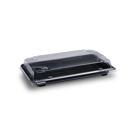 Papírenské zboží - Miska na Sushi + víčko (PP/rPET) černá + průhledné 217 x 136 x 45 mm [50 sad]