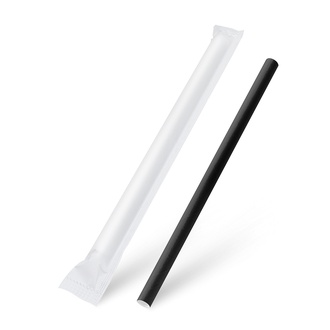 Papírenské zboží - Slámka papírová černá `JUMBO` O12mm x 21cm jednotlivě balená [100 ks]