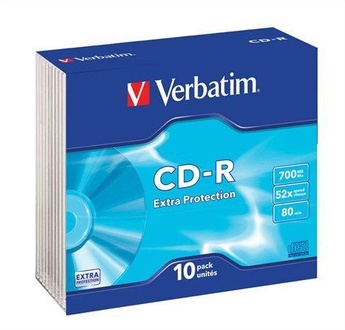 Papírenské zboží - CD-R 700MB, 80min., 52x, DL Extra Protection, Verbatim, slim box, 10ks/bal.