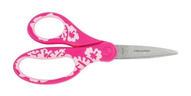 Papírenské zboží - Nůžky "Softgrip", růžová, dětské, 15 cm, s kvítky, FISKARS