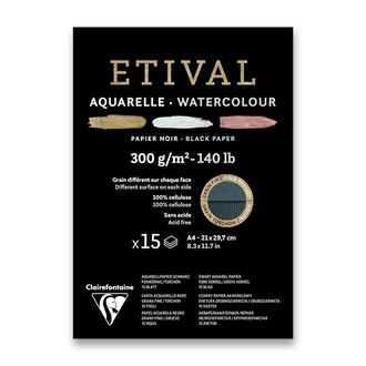 Papírenské zboží - Akvarelový blok Clairefontaine Etival Black Cold Pressed/Rough A4, 15 listů, 300 g