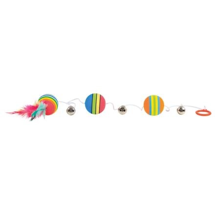 Papírenské zboží - Duhové míčky na šňůrce s rolničkami 3,5 cm/80 cm 