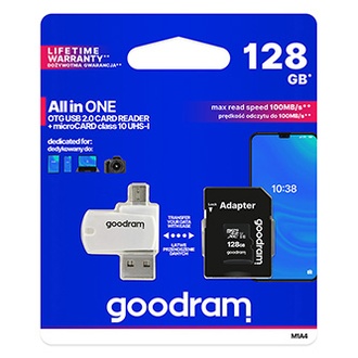 Papírenské zboží - Goodram All-In-ONe, 128GB, multipack, M1A4-1280R12, UHS-I U1 (Class 10), se čtečkou a ada