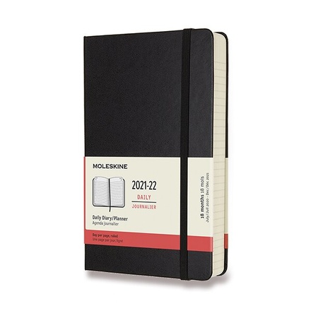 Papírenské zboží - 18měsíční diář Moleskine 2021-22 - tvrdé desky černý