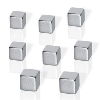 Papírenské zboží - Neodymové magnety, tvar kostky, stříbrná, 10x10x10 mm, 8 ks, BE!BOARD